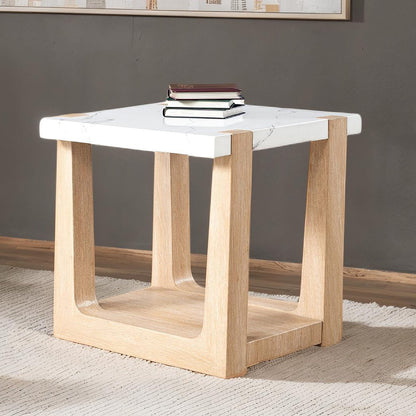 Natural White End Table - 24" Modern Design