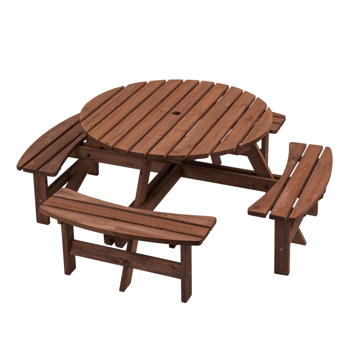 8 Person Wooden Picnic Table - Outdoor Dining Set with Benches