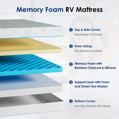 Short Queen Memory Foam Mattress - 8 Inch White for Bedroom