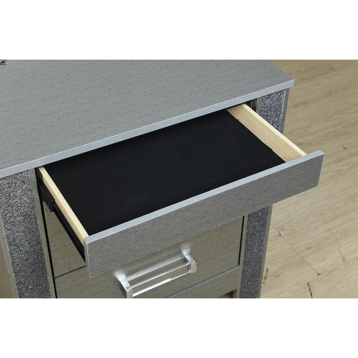 Silver Square Nightstand with 3 Drawers for Bedroom