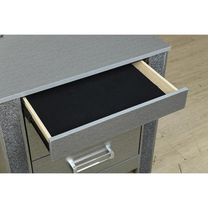 Silver Square Nightstand with 3 Drawers for Bedroom