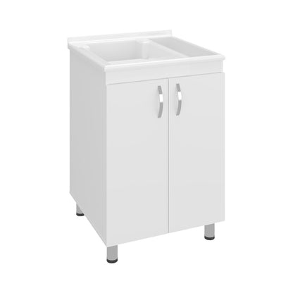 White Utility Tub Cabinet - 34.6" Freestanding Sink Storage