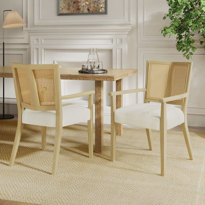 ARM Dining Chairs Set of 2 - Beige & Light Ash Wood Fabric