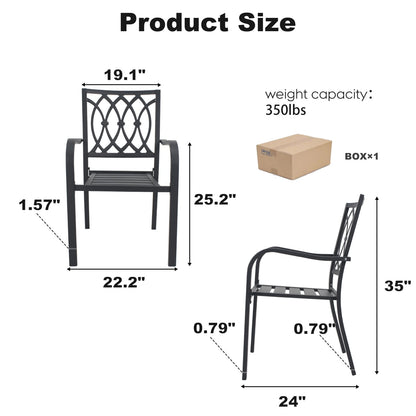 Black Metal Poolside Chairs for Garden Patio Seating with 350LB Capacity