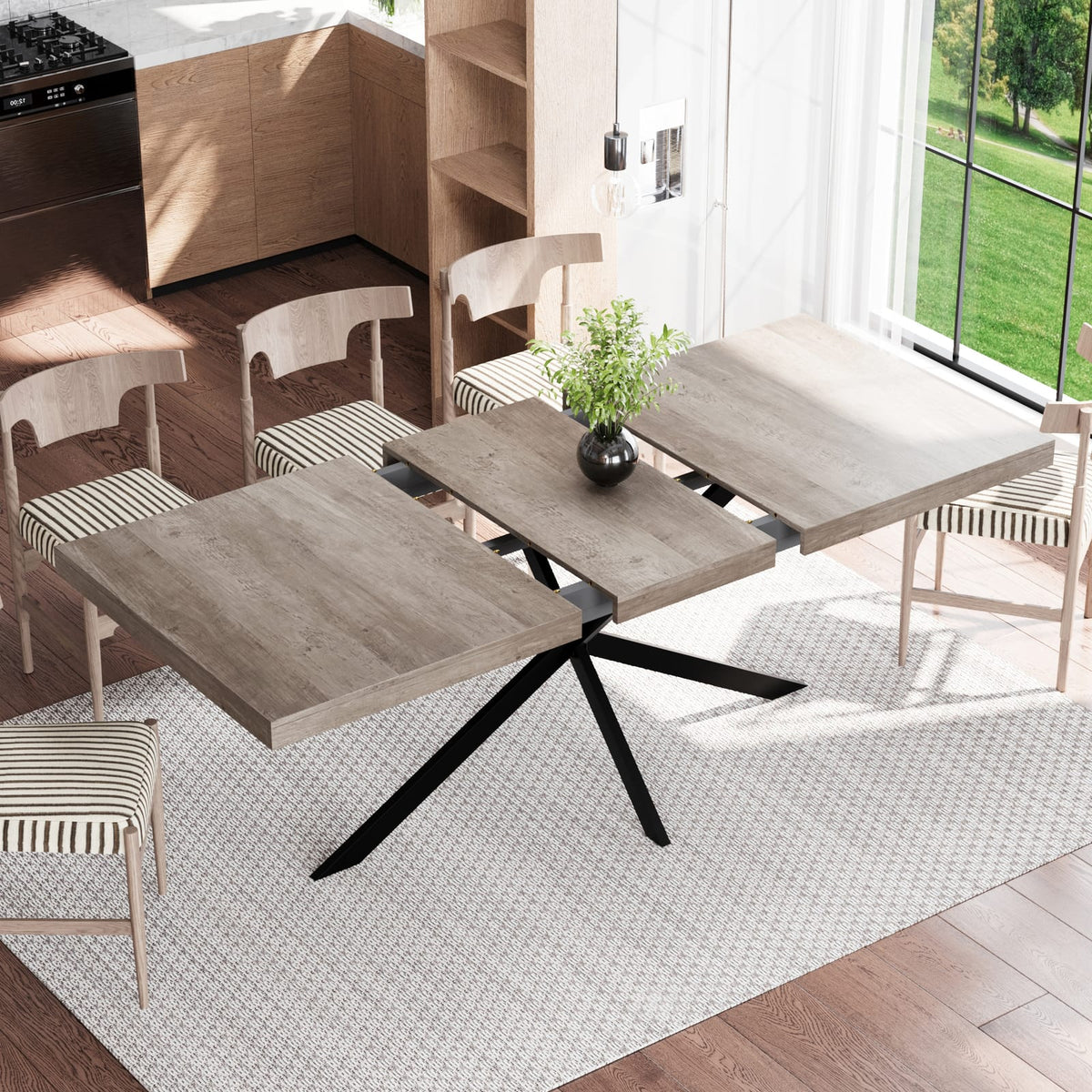 Retro Rectangular Stretch Dining Table - Gray Carole Top, Storage Included
