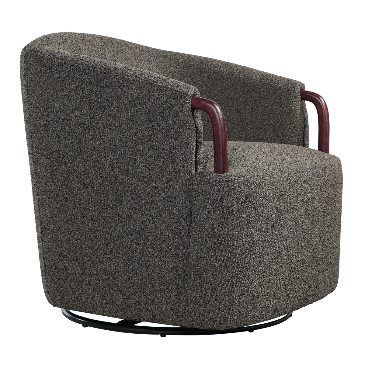 30" Modern Boucle Swivel Barrel Chair - Brown Multi, Solid Wood Accents