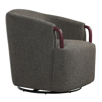 30" Modern Boucle Swivel Barrel Chair - Brown Multi, Solid Wood Accents