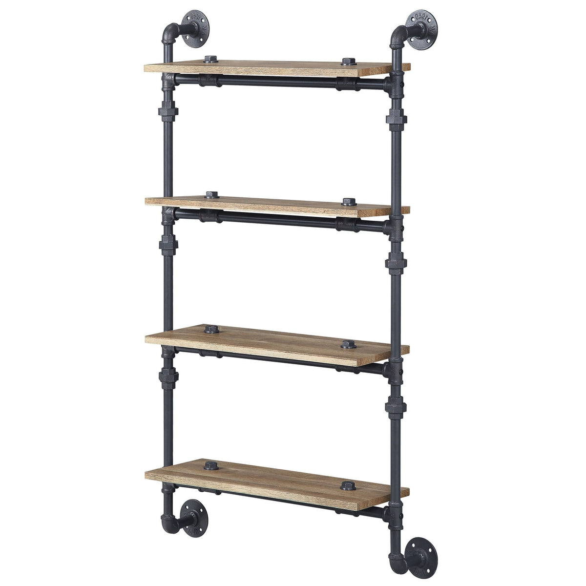 Oak 4-Tier Wall Shelving Unit - Natural Black for Living Room