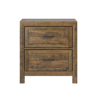 Solid Wood Brown Nightstand with 2 Drawers, 26"W x 18"D for Bedroom