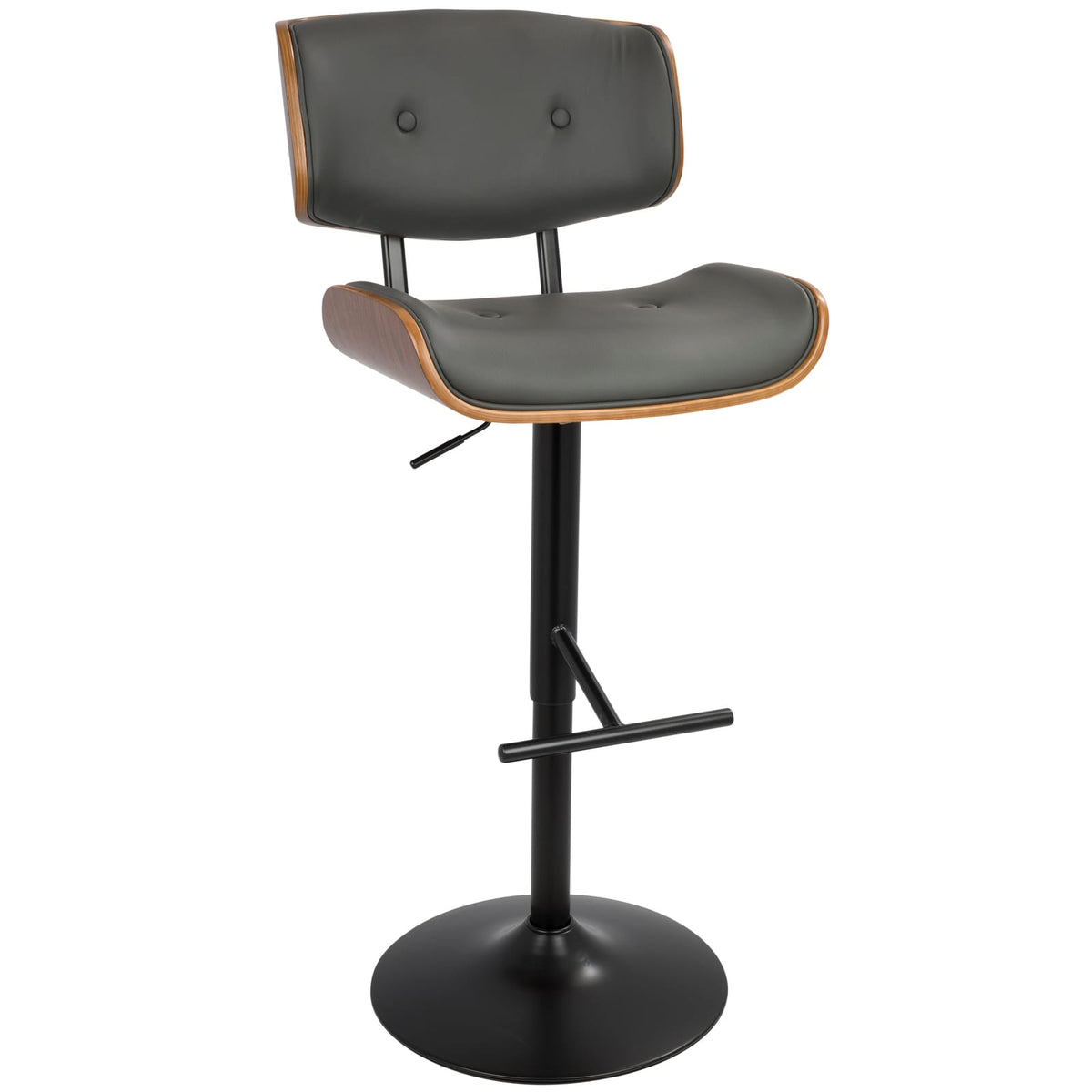 Mid-Century Modern Barstools in Grey Faux Leather for Dining Room