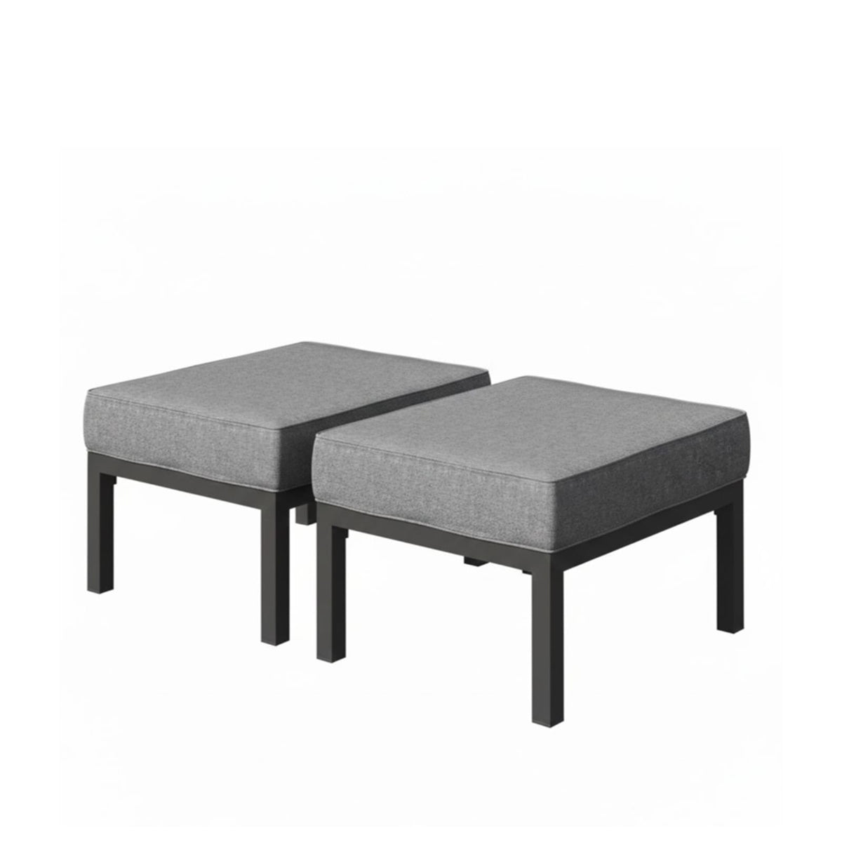 Set of 2 Patio Ottomans Dark Gray Cushions Outdoor Footrests