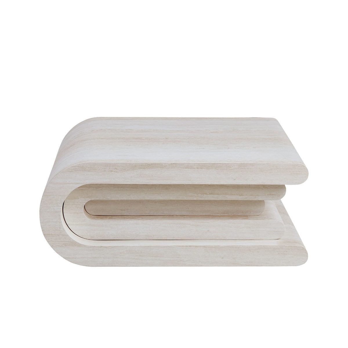33.86 Inch Square Faux Travertine Coffee Table - Beige MDF