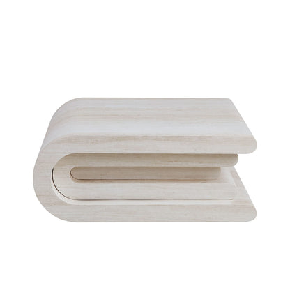 33.86 Inch Square Faux Travertine Coffee Table - Beige MDF