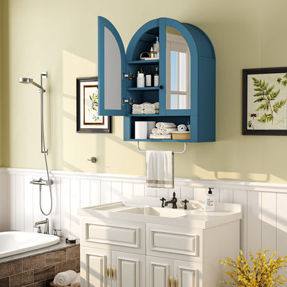 Turquoise MDF Bathroom Cabinet with Glass Doors - 23.7" W for Living Room
