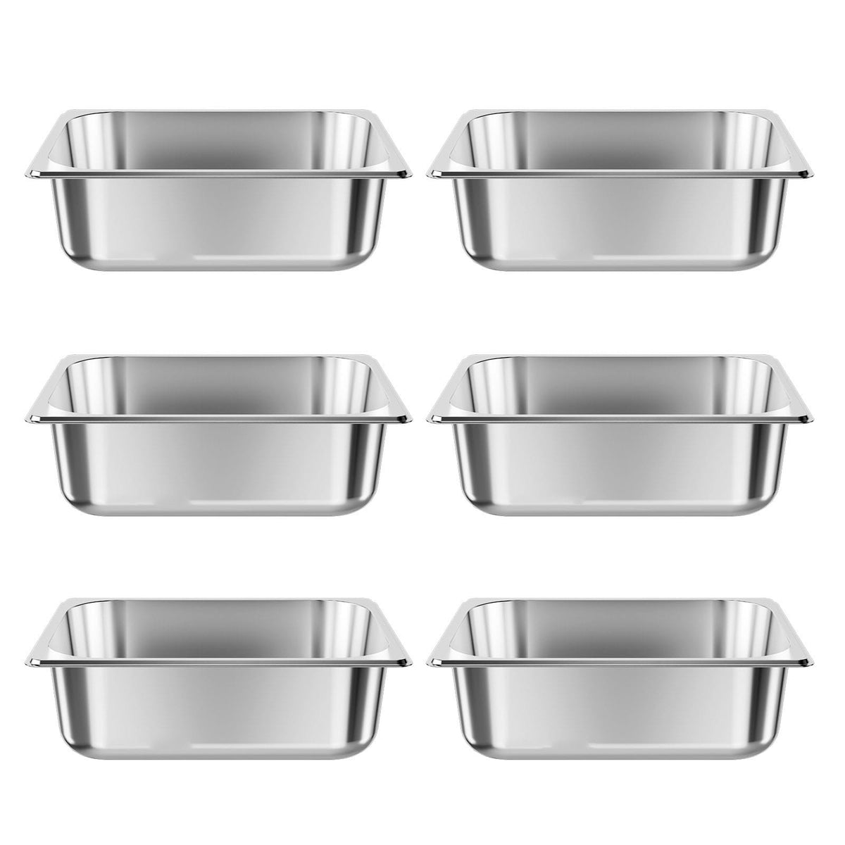 6 Pack Stainless Steel Hotel Pans - 1/2 Size Catering Pans