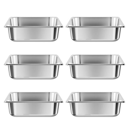 6 Pack Stainless Steel Hotel Pans - 1/2 Size Catering Pans