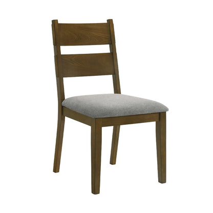 Lyoi Dining Chairs - Light Grey Fabric, Brown Wood Set of 2