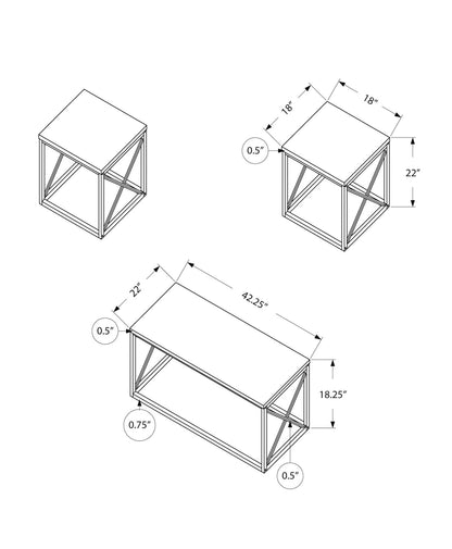 3 Piece White Coffee Table Set with End Tables for Living Room
