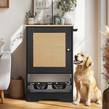 Feeding Station with Storage Cabinets - Black Vintage Pet Feeder