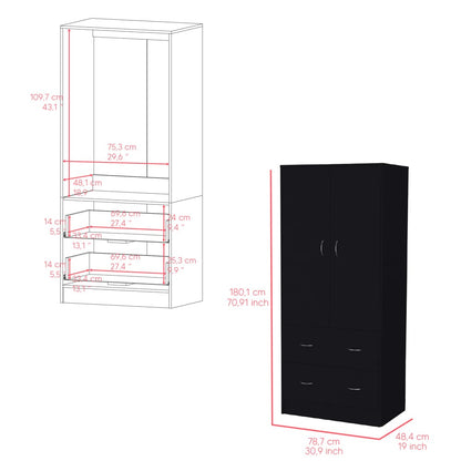 Black Engineered Wood Armoire for Bedroom Storage and Wardrobe