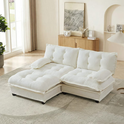 2-Seat Beige Chenille L-Shaped Sofa - Modular Sectional Couch for Living Room