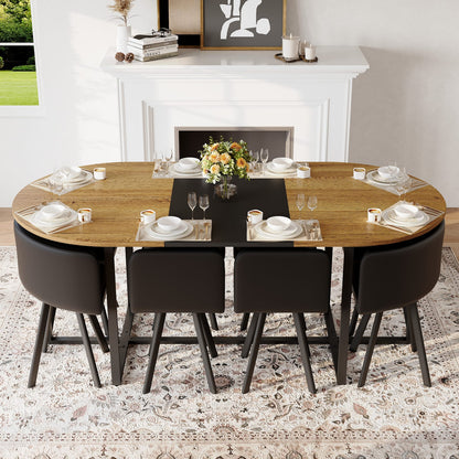 Dining Room 9-Piece Oval Dining Table Set - Seats 8, Black Wood Grain & PU Leather