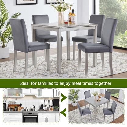 Silver Grey Square Dining Table Set - 4 Chairs