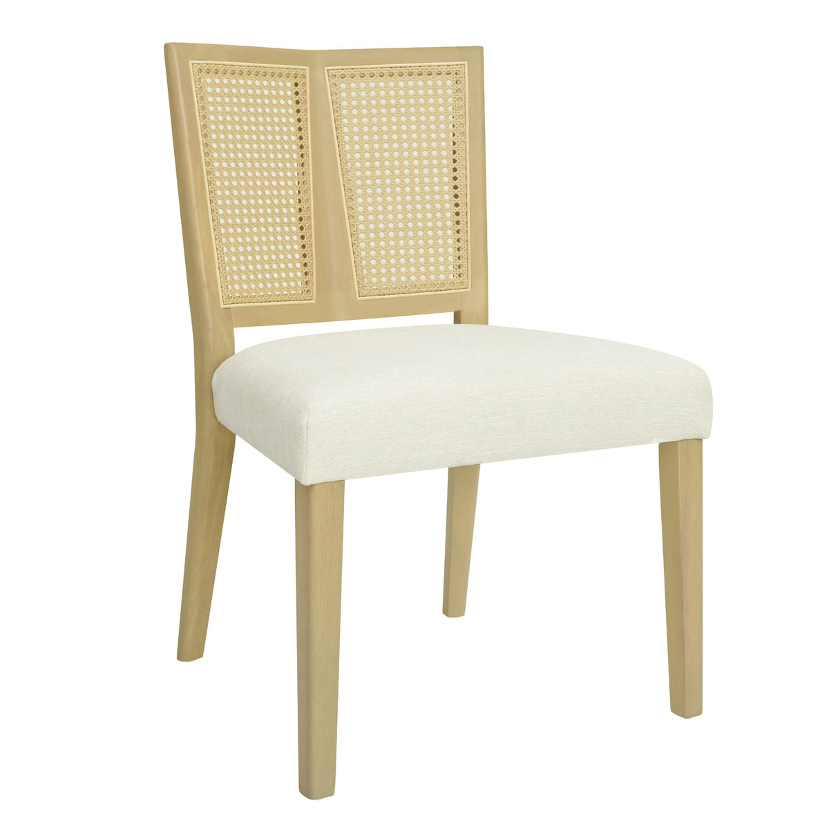 Rattan Dining Chairs Set of 2 - Beige & Natural Ash Wood