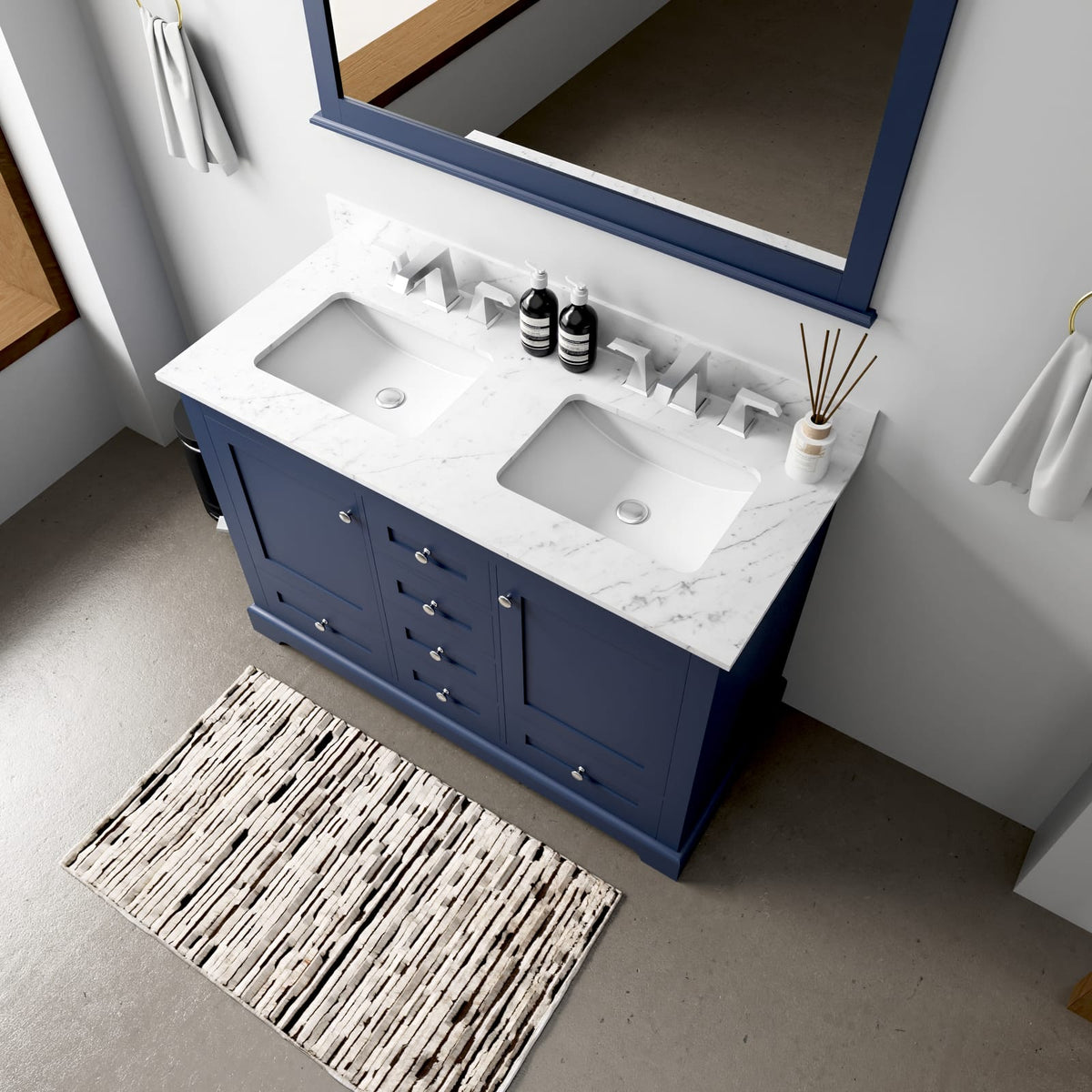 Navy Blue Double Bathroom Vanity with Mirror - 48 inch Wide