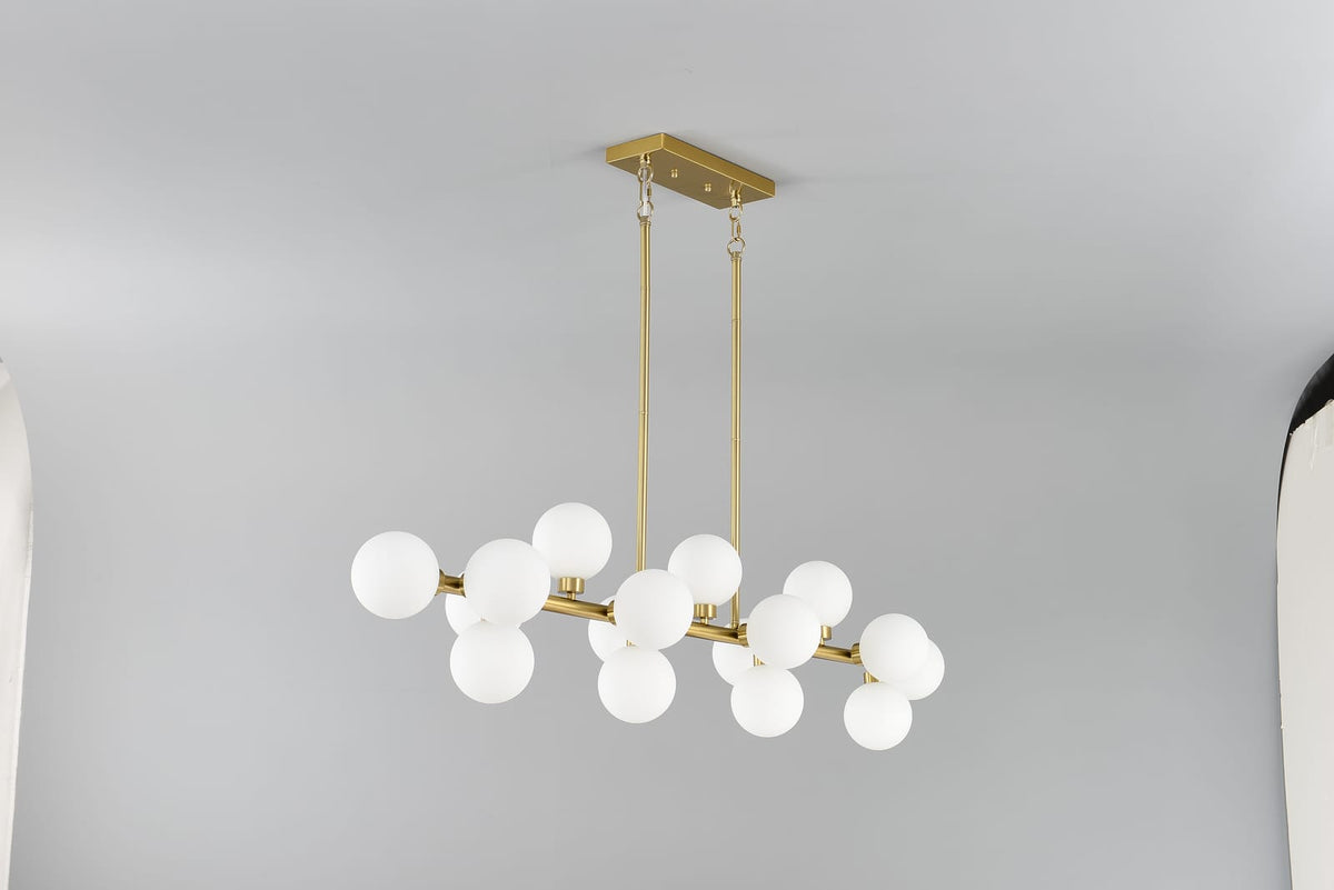 16-Light Farmhouse Chandelier - Gold+White Metal, Opal Glass