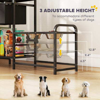 PawHut Elevated Dog Bowls - 2 Feeding Stations, Steel Black