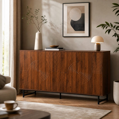 Walnut Wood Sideboard Buffet Cabinet - 59" Storage