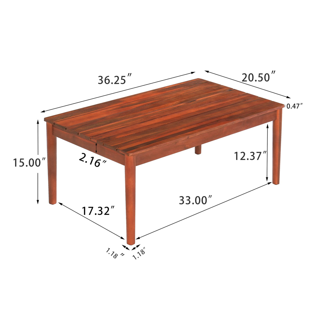 Rustic Mahogany Acacia Wood Outdoor Coffee Table for Garden Patio