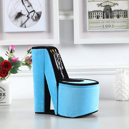 9" Tall Display Jewelry Box with Hooks - Turquoise Velvet