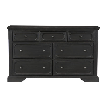 64" Charcoal Wood Bed Dresser Rustic Bedroom Storage