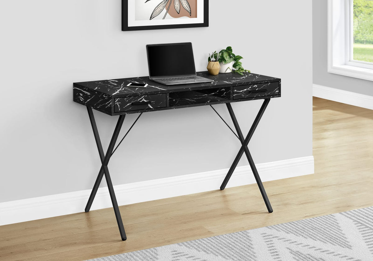 Black Marble Look Computer Desk - Home Office Storage
