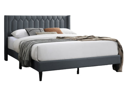 Queen Burlap Bed Frame Charcoal Wood Modern