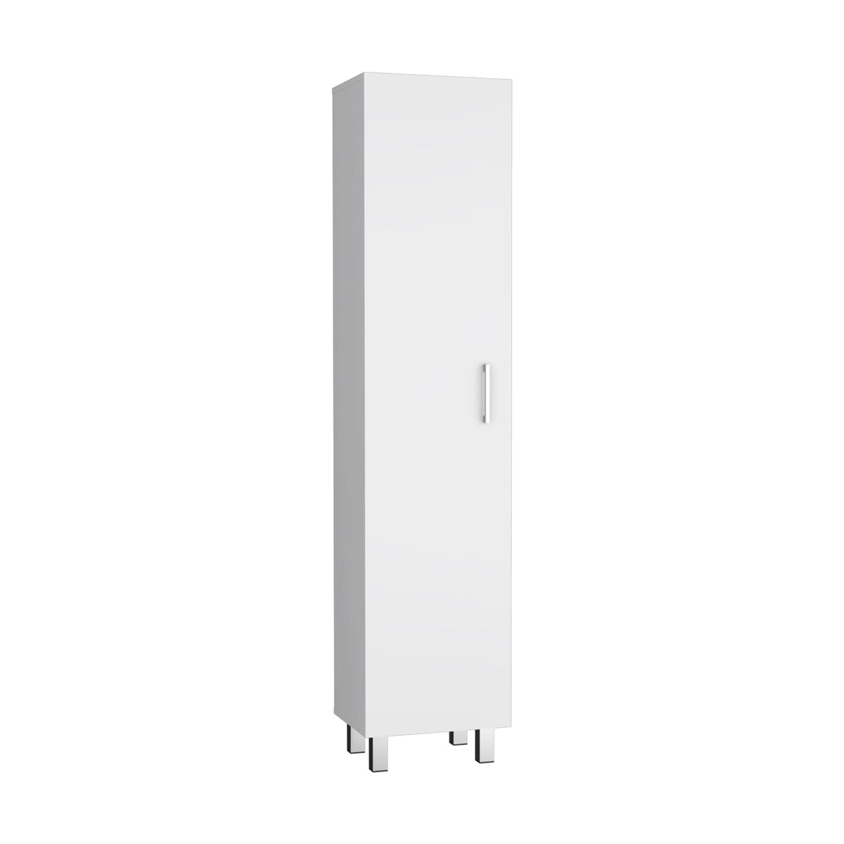 White Particle Board Storage Cabinet with Shelves and Hangers for Living Room