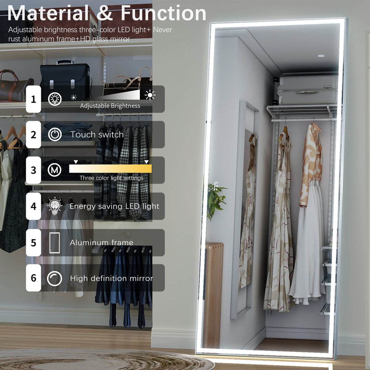 Extra Large LED Bathroom Mirror - 84x36 Silver Aluminum Frame