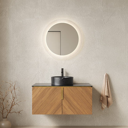 36 Inch Brown Oak Bathroom Vanity with Ceramic Sink and Storage