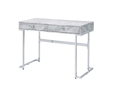 White Faux Marble Writing Desk - 19x42 Inches