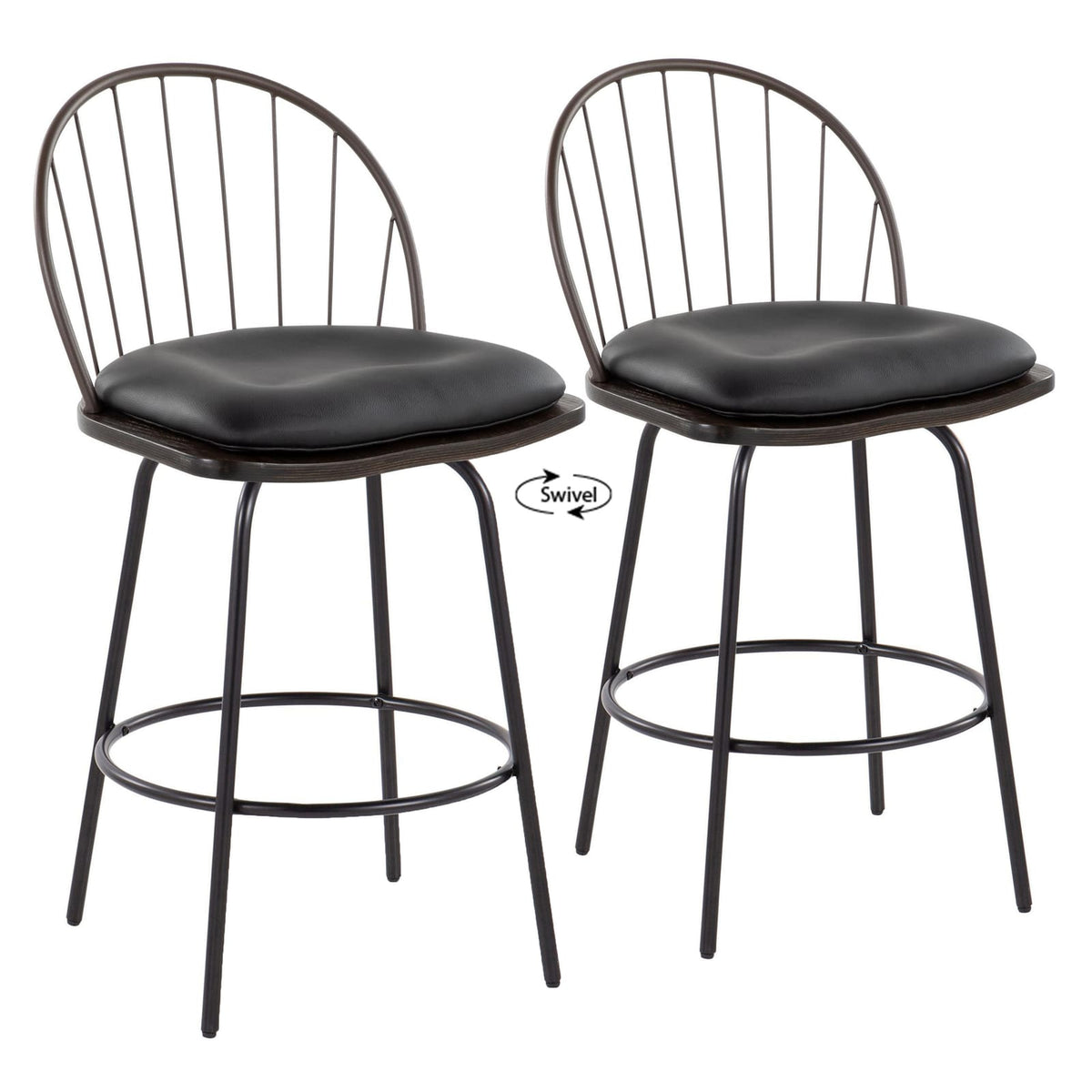 Fixed-Height Counter Stool - Brown Faux Leather Dining Set of 2