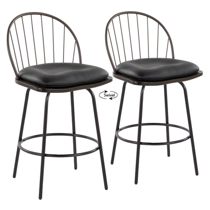 Fixed-Height Counter Stool - Brown Faux Leather Dining Set of 2