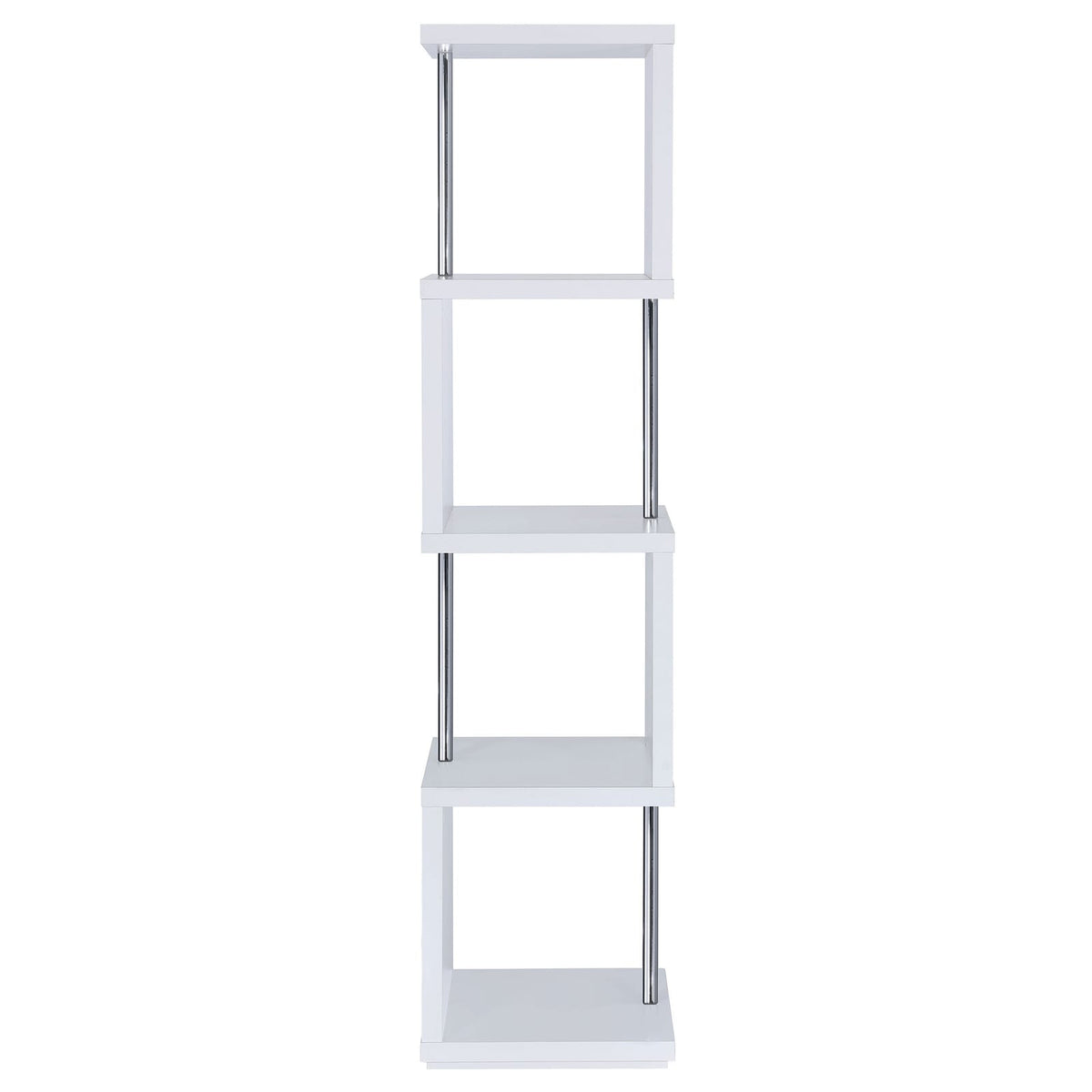 White 4-Tier Geometric Wood Bookcase Shelves for Living Room