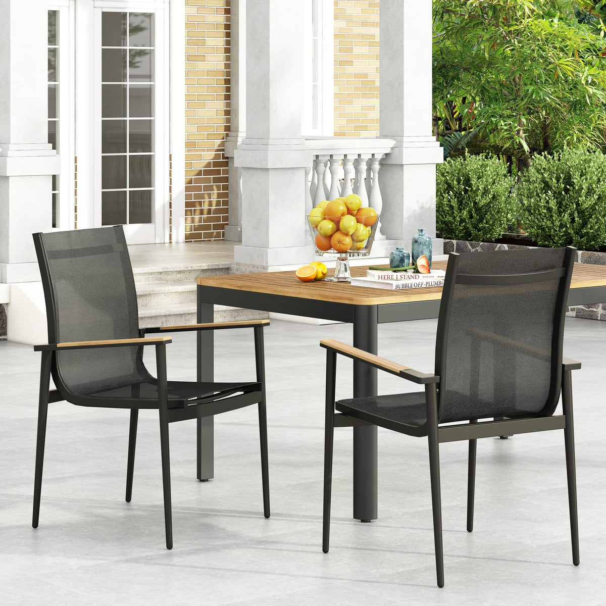 Natural Aluminum Outdoor Patio Dining Chairs Set