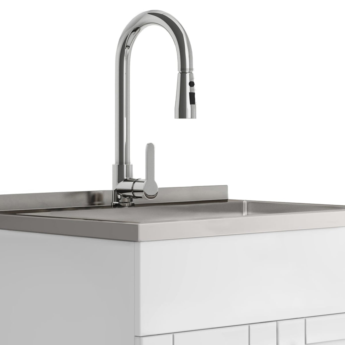 Modern Wide Shaker Laundry Cabinet - 28" White with Stainless Sink