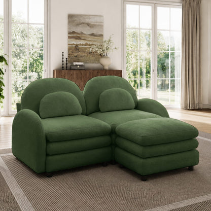 Green Teddy Loveseat Sofa - 2 Seat Modular Couch for Living Room