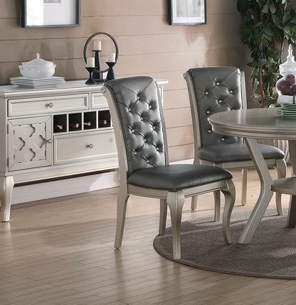 Dining Table Rectangle Glass Inert Top Silver Hue 7pc Dining Table 6x Side Chairs