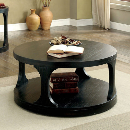 Antique Black Round Coffee Table with Shelf - 36" Diameter for Living Room