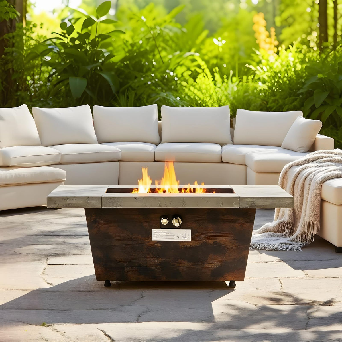 Cement Grey Steel Fire Pit Table - 42 Inch Outdoor Heating